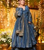 Navy blue embroidery vichitra silk fully stitched anarkali suit set