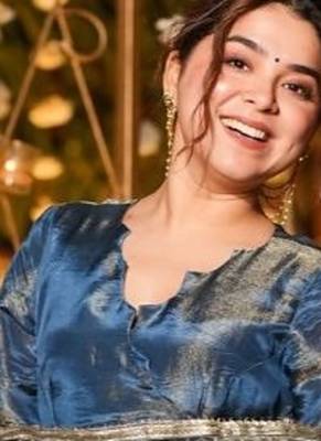 Navy blue embroidery vichitra silk blend fully stitched anarkali suit set 3