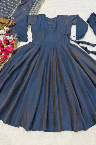 Navy blue embroidery vichitra silk blend fully stitched anarkali suit set