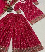 Rani pink embroidery silk fully stitched sharara palazzo suit set