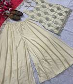 Off-white embroidery crep fully stitched sharara palazzo suit set