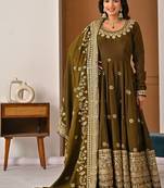Mehendi embroidery silk fully stitched anarkali suit set
