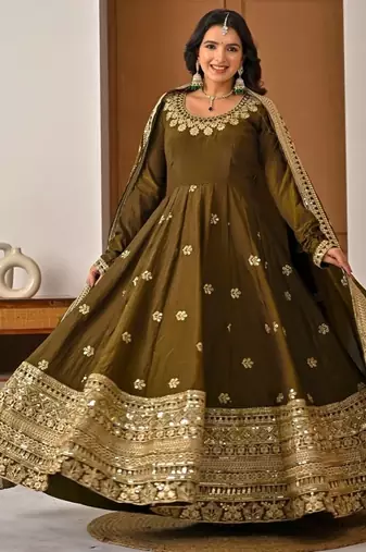 Mehendi embroidery silk fully stitched anarkali suit set