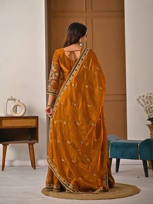 Copper embroidery Blend Tissue fully stitched sharara suit set 3