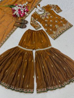Copper embroidery Blend Tissue fully stitched sharara suit set 4