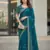 Teal Color  jari Dori Thread Embroidery Work  Velvet Saree