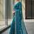 Teal Color  jari Dori Thread Embroidery Work  Velvet Saree