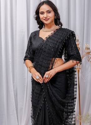 Black Color Sequins And Embroidery with Beads Work Butterfly Net 2