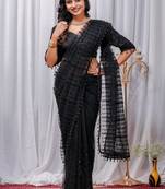 Black Color Sequins And Embroidery with Beads Work Butterfly Net