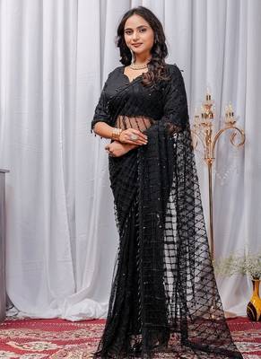 Black Color Sequins And Embroidery with Beads Work Butterfly Net 3