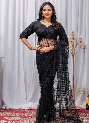 Black Color Sequins And Embroidery with Beads Work Butterfly Net 4