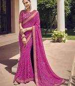 Pink Georgette Leheriya Printed Sari,Saree With Unstitched Blouse Piece