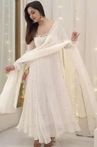 Whiteburds embroidery sequence full stitched anarkali gown