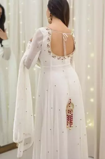Whiteburds embroidery sequence full stitched anarkali gown