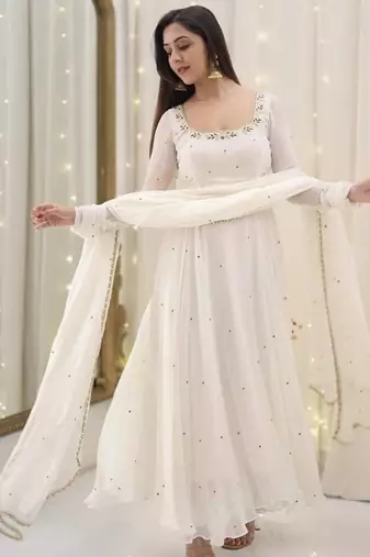 Whiteburds embroidery sequence full stitched anarkali gown