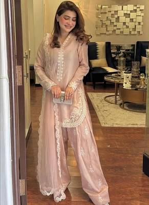Pink White embroidery crep silk full stitched farshi salwar 6