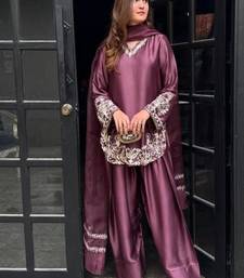 Wine embroidery crep silk full stitched farshi salwar