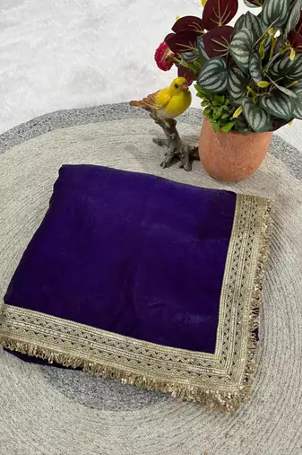 Purple Color Sequins Lace Border Work Satin art silk saree