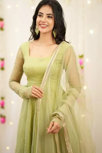 Light-green embroidery bids full stitched anarkali suit