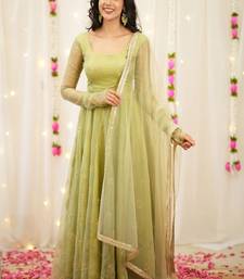 Light-green embroidery bids anarkali suit