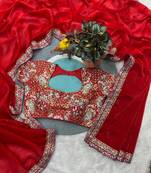 Red Color Sequins and jari & Multi Thread Embroidery Work Satin Silk Saree