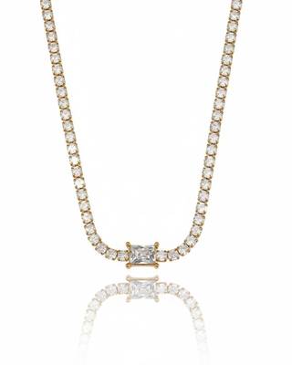 Glamora Elegant Tennis Chain 18K Gold Plated White Stone Statement Necklac 1