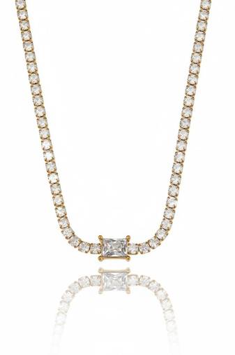 Glamora Elegant Tennis Chain 18K Gold Plated White Stone Statement Necklac