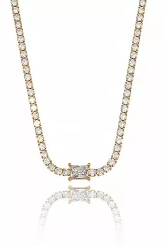 Glamora Elegant Tennis Chain 18K Gold Plated White Stone Statement Necklac