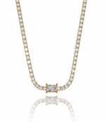 Glamora Elegant Tennis Chain 18K Gold Plated White Stone Statement Necklac