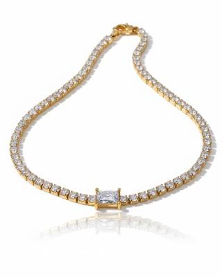 Glamora Elegant Tennis Chain 18K Gold Plated White Stone Statement Necklac 3