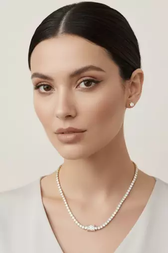 Glamora Elegant Tennis Chain 18K Gold Plated White Stone Statement Necklac