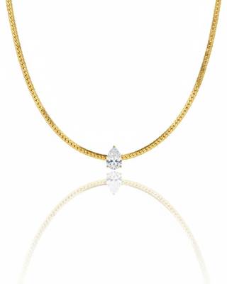 Solitaire Grace Necklace | Pear Solitaire Pendant Snake Chain | Anti-Tarnish Gold Plated 1