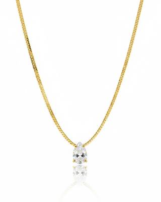 Solitaire Grace Necklace | Pear Solitaire Pendant Snake Chain | Anti-Tarnish Gold Plated 3