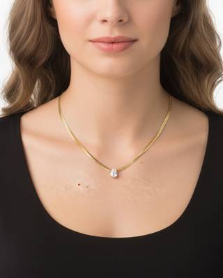Solitaire Grace Necklace | Pear Solitaire Pendant Snake Chain | Anti-Tarnish Gold Plated 4