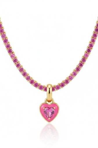 Heart pop tennis chain with pendant: pink