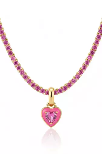 Heart pop tennis chain with pendant: pink