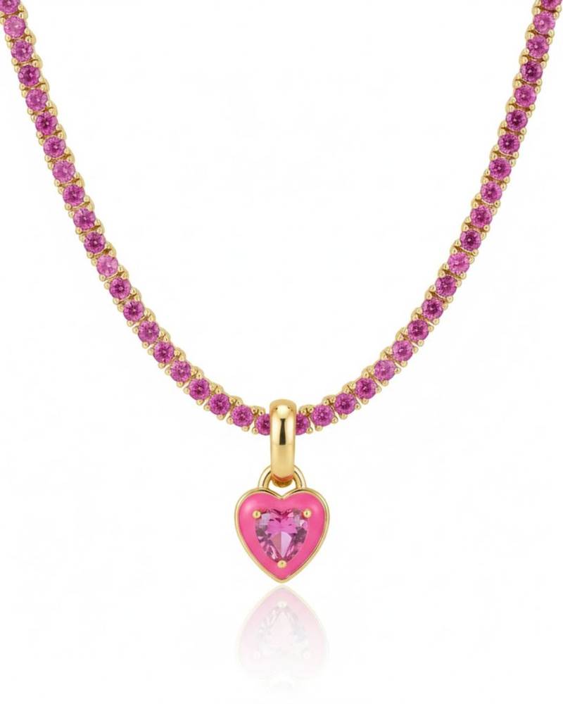 Heart pop tennis chain with pendant: pink
