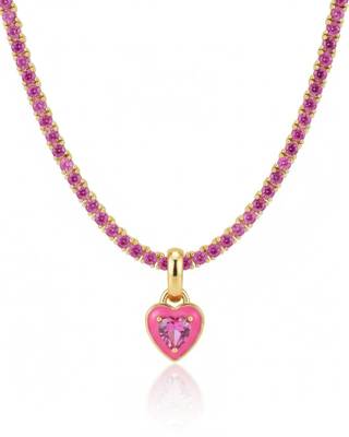 Pink Heart Tennis Chain Necklace | Premium Anti-Tarnish Heart Pendant Necklace | Trendy Everyday Statement Jewellery 2