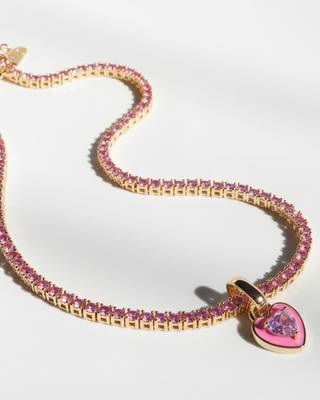 Pink Heart Tennis Chain Necklace | Premium Anti-Tarnish Heart Pendant Necklace | Trendy Everyday Statement Jewellery 3