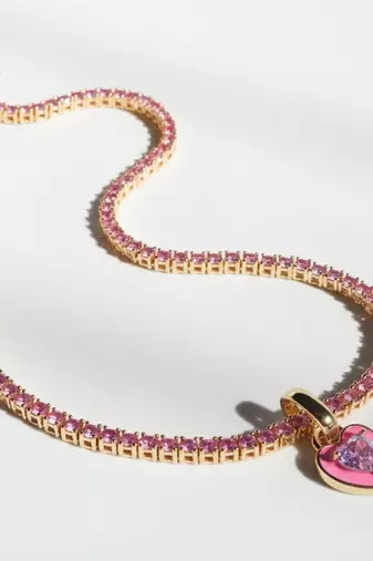 Heart pop tennis chain with pendant: pink