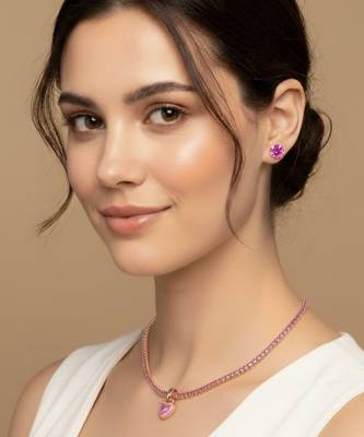 Pink Heart Tennis Chain Necklace | Premium Anti-Tarnish Heart Pendant Necklace | Trendy Everyday Statement Jewellery 4