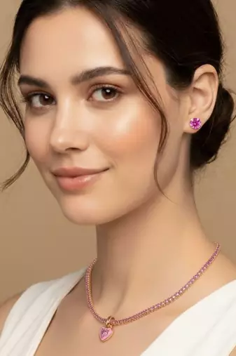 Heart pop tennis chain with pendant: pink