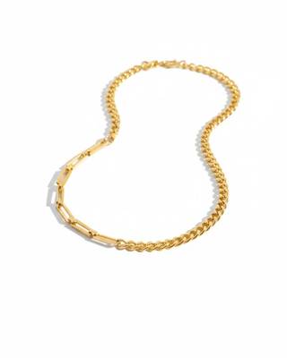 Half Chain Link Necklace | 18K Gold Plated Anti-Tarnish Statement Necklace 2