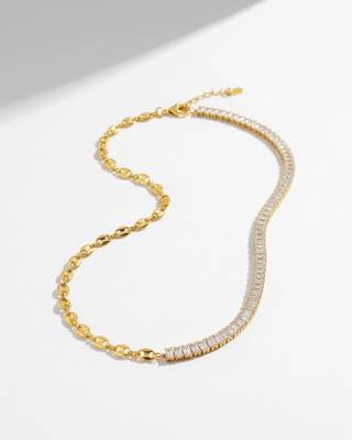 Half Tennis Chain Necklace | 18K Gold Plated Anti-Tarnish Statement Necklace 3