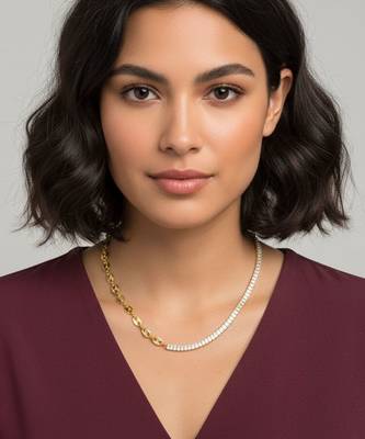 Half Tennis Chain Necklace | 18K Gold Plated Anti-Tarnish Statement Necklace 4