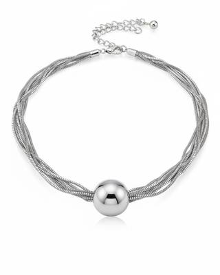 Silver Multi-Strand Mesh Necklace with Statement Ball Pendant | Indo-Western Fusion Jewellery 2