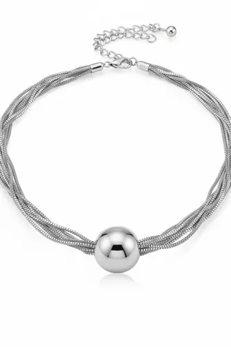Silver pearl drop bold necklace