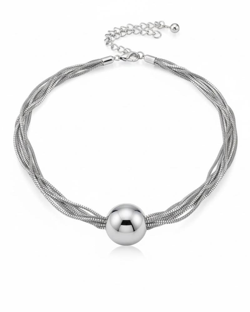 Silver pearl drop bold necklace