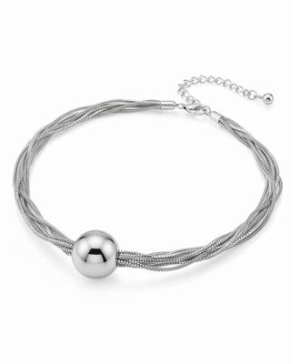 Silver Multi-Strand Mesh Necklace with Statement Ball Pendant | Indo-Western Fusion Jewellery 3
