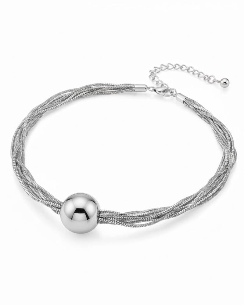 Silver pearl drop bold necklace